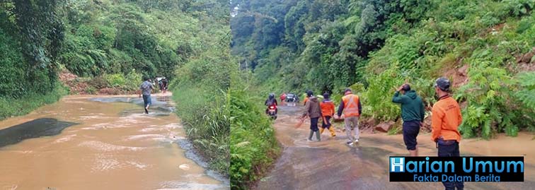 Jalan Liwa - Krui km 20 Tertimbun Longsor, Akibat Di Guyur Hujan Seharian.